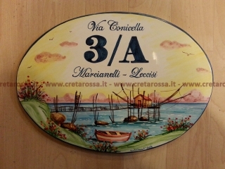 cod.art: nc44 - Mattonella in ceramica realizzata con misure personalizzate e decoro dei trabocco. 